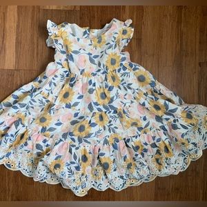 Sunflower dress, size 24 months, pink, yellow, blue.